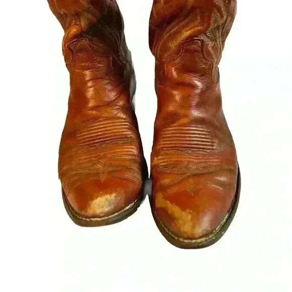 Vintage Justin Style #1967 Western Cowboy Boot Men size 8 Chestnut Leather - Picture 2 of 6